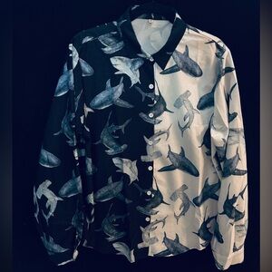 Like New•Polynesian Pride Apparel•Boho Shark Print Button-Down Blouse•Size XXL